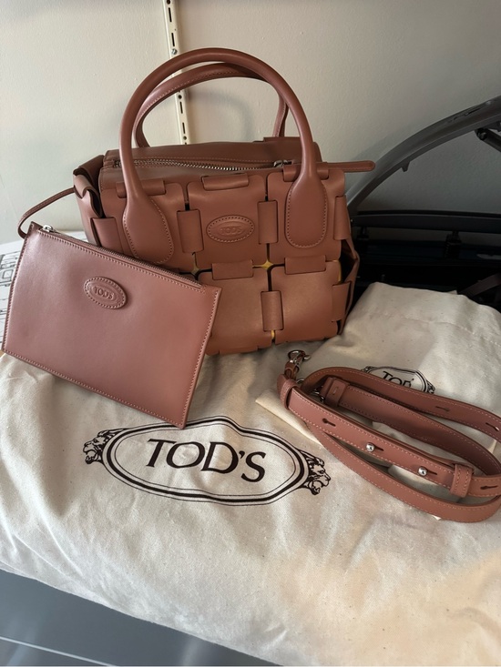 Tod's Handbags - TOD'S Di bag- Rose Brown Leather Woven Satchel with Pouch